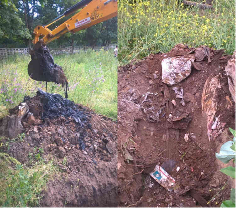 Digging has revealed the contents of the landfill site.