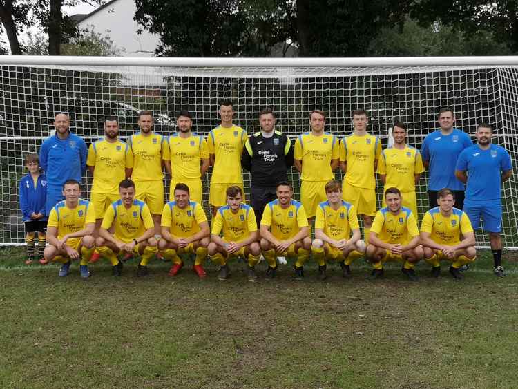 Members of Altrincham FC, the Cheshire league side due to meet  Wolverhampton Wanderers in the third round of the FA Cup. Back row (l-r): J  Brown, N Dewar, G Smith, F Peters