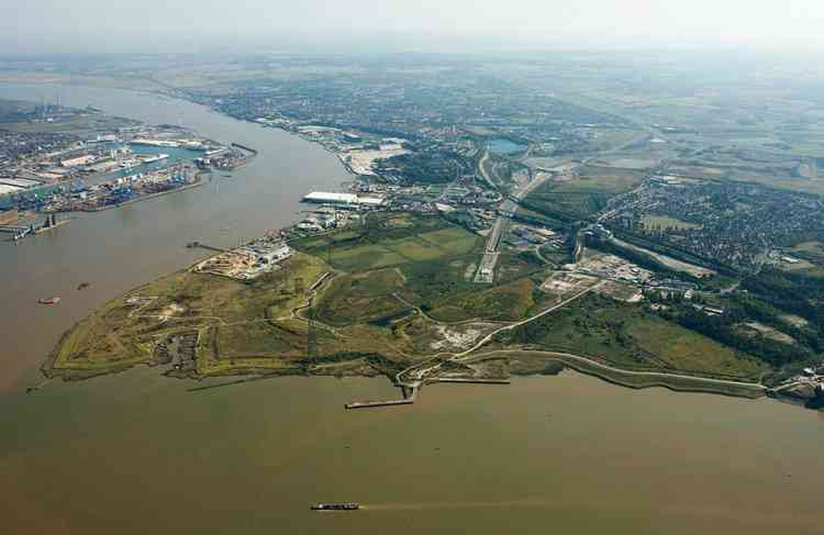 This aerial picture shows the proximity of the port of Tilbury to the Swanscombe Peninsula