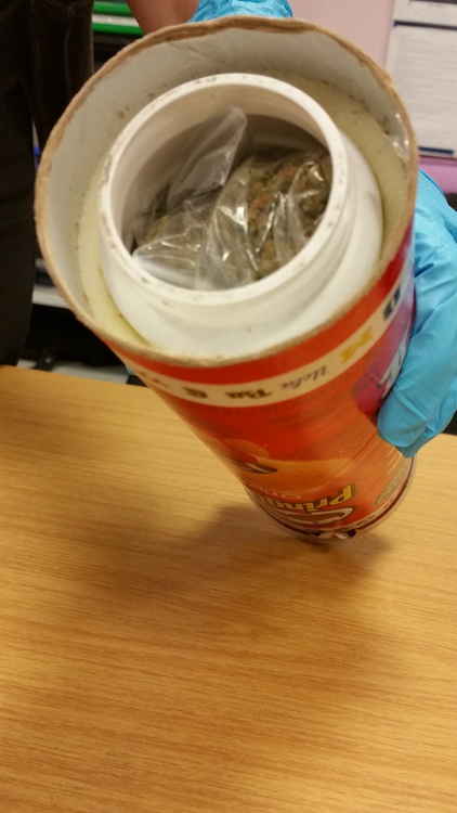 Drugs hidden in a crisps tube.