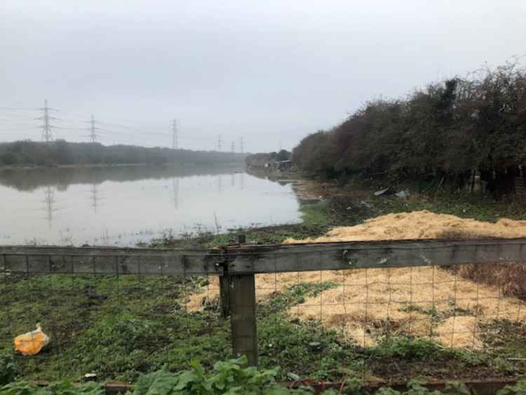 Fresh hay was laid alongside the flooded river adjacent to Ship Lane this morning, but there were no horses loose in the area.