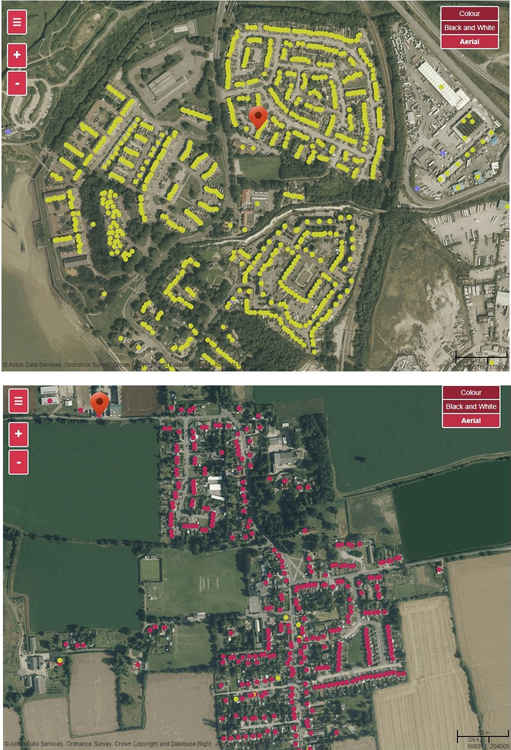 Yellow peril for Purfleet, red hot Southminster.  The two images illustrate the difference between Thurrock and other areas. Red indicates high speed.  Southminster - a rural Essex town town is fast while new homes in Purfleet lags behind.