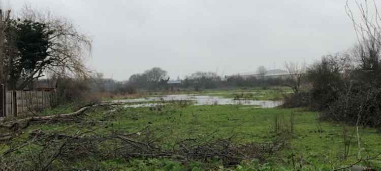 Little Thurrock Marshes, where new homes are planned on the flood plain, was under water this morning