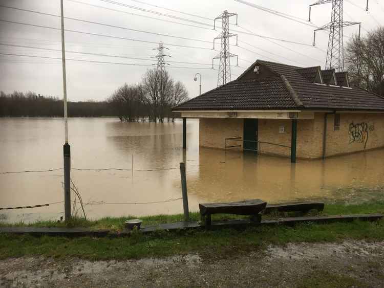 The flooded scout building at Cherrywood. The flooded scout building at Cherrywood.