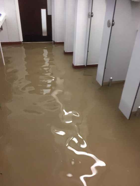 Water has seeped inside the scout building. Water has seeped inside the scout building.