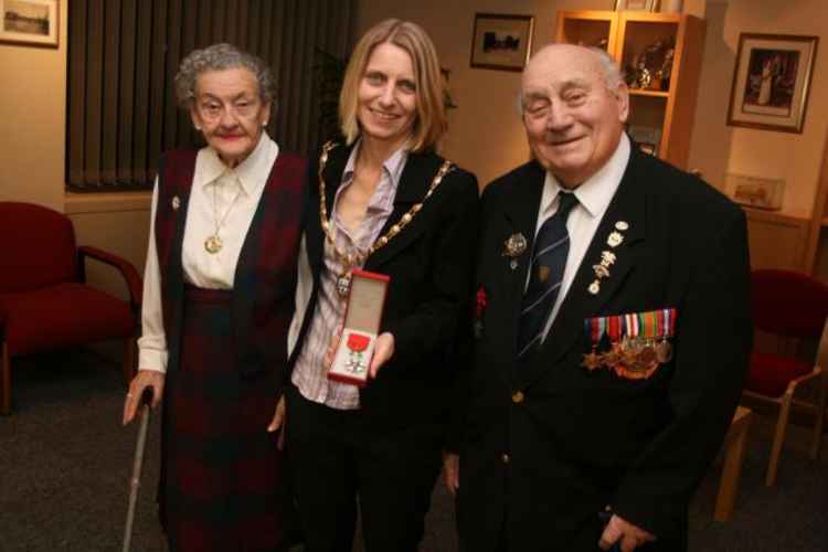 Wyn and Albert with deputy mayor Cllr Cathy Kent after he was presented with his Legion d'honneur medal.