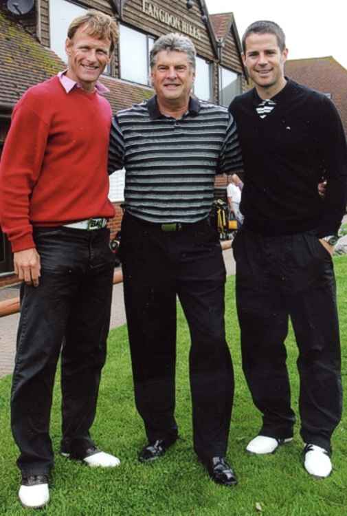 Johnny Clark flanked by footballers Teddy Sheringham and Jamie Redknapp at one of many memorable Langdon Hill golf days.