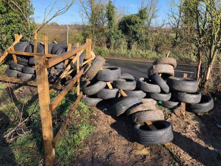 Tyres fly-tipped on Butts lane have been used to make a barrier to try and keep bikers out - but to little effect.