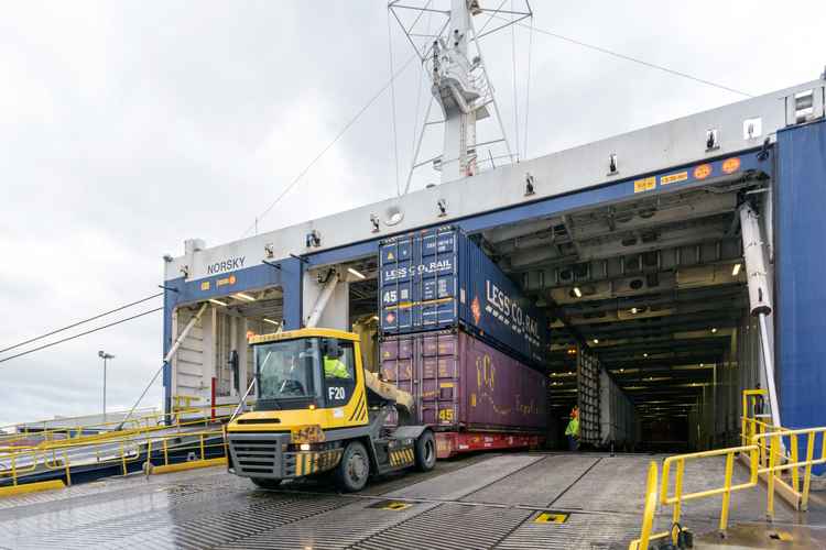 Jack Byrne, apprentice operative at the Port of Tilbury moving containers onto the busy Zeebrugge freight ferry service