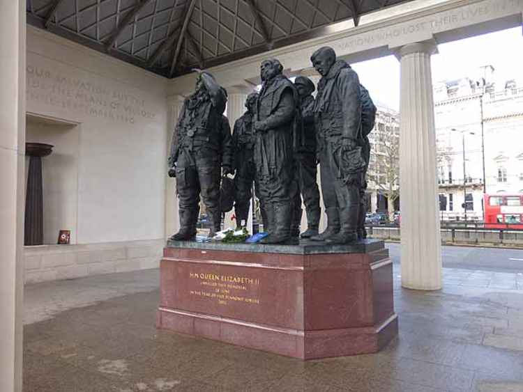 The Bomber Command Memorial at Hyde Park Corner. After a delay of over 70 years, this memorial to the men of Bomber Command was erected and unveiled in 2012.