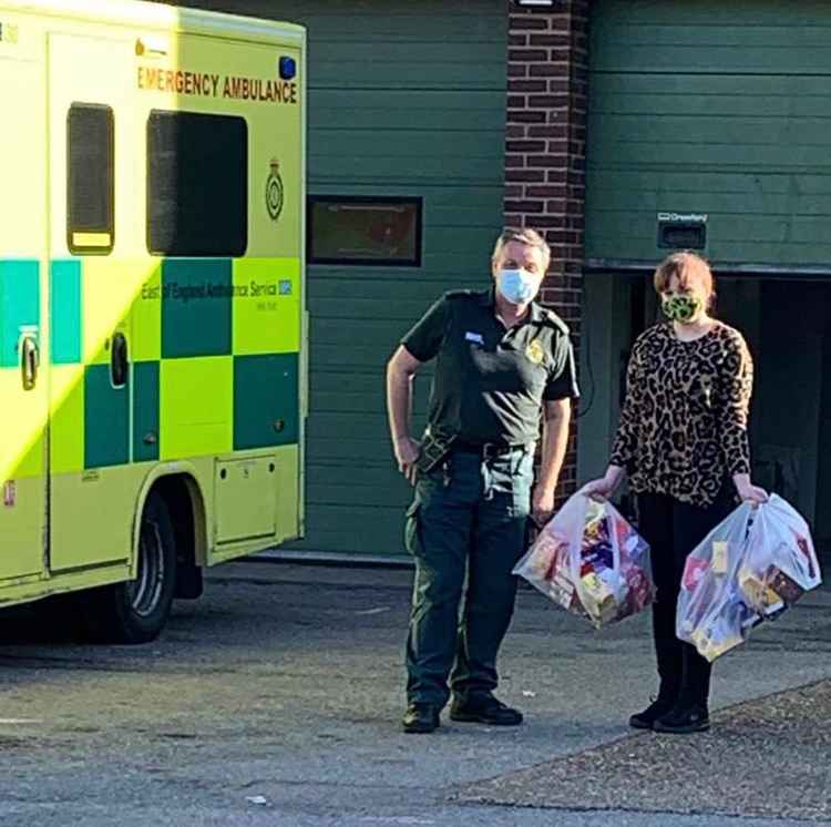 Courtney-Lee drops off her gifts at the ambulance station.