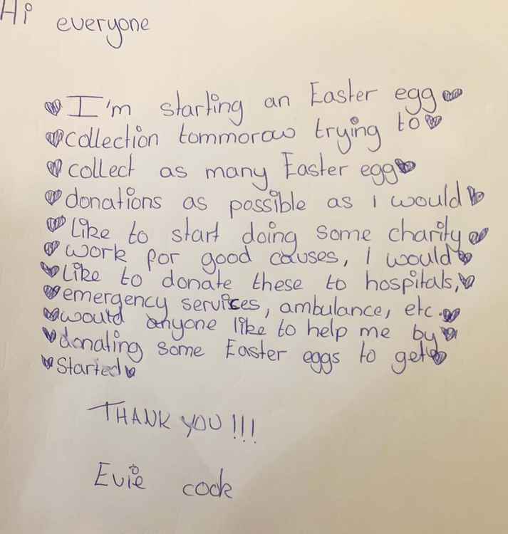 Evie's message to friends and family.