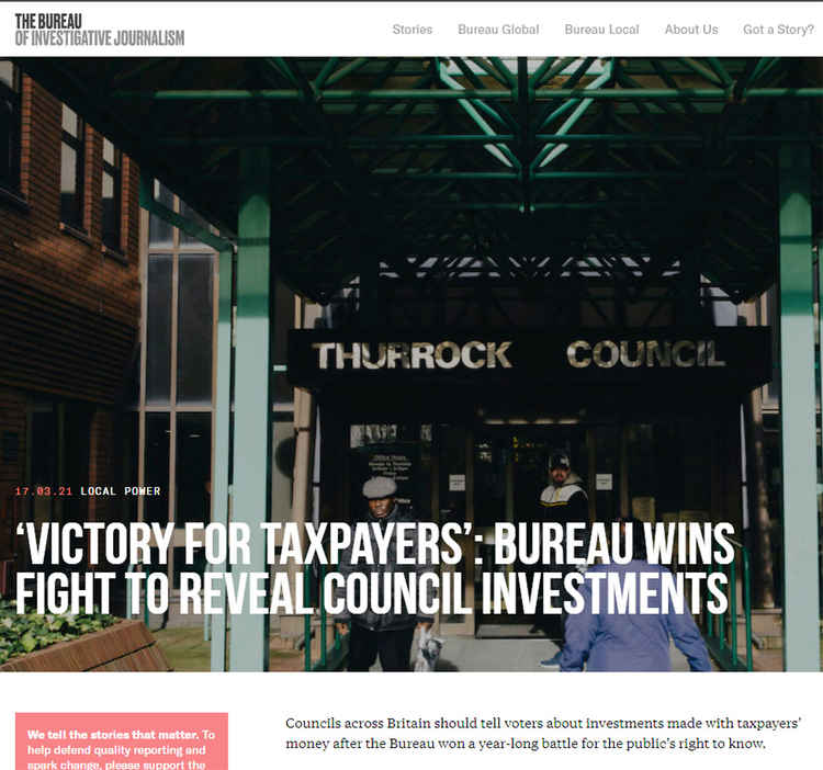 Today's Bureau of Investigative Journalism report on its victory in a bid to open the books of Thurrock Council.