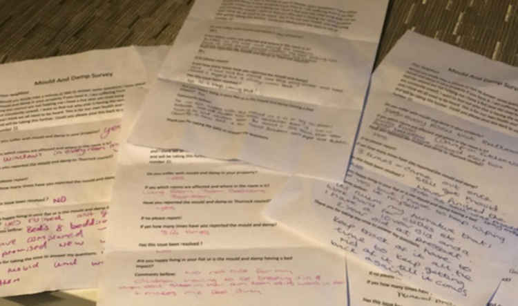 Many residents at Grays' Bevan House backed up concerns with written details about repair failures in a survey conducted by a resident there.