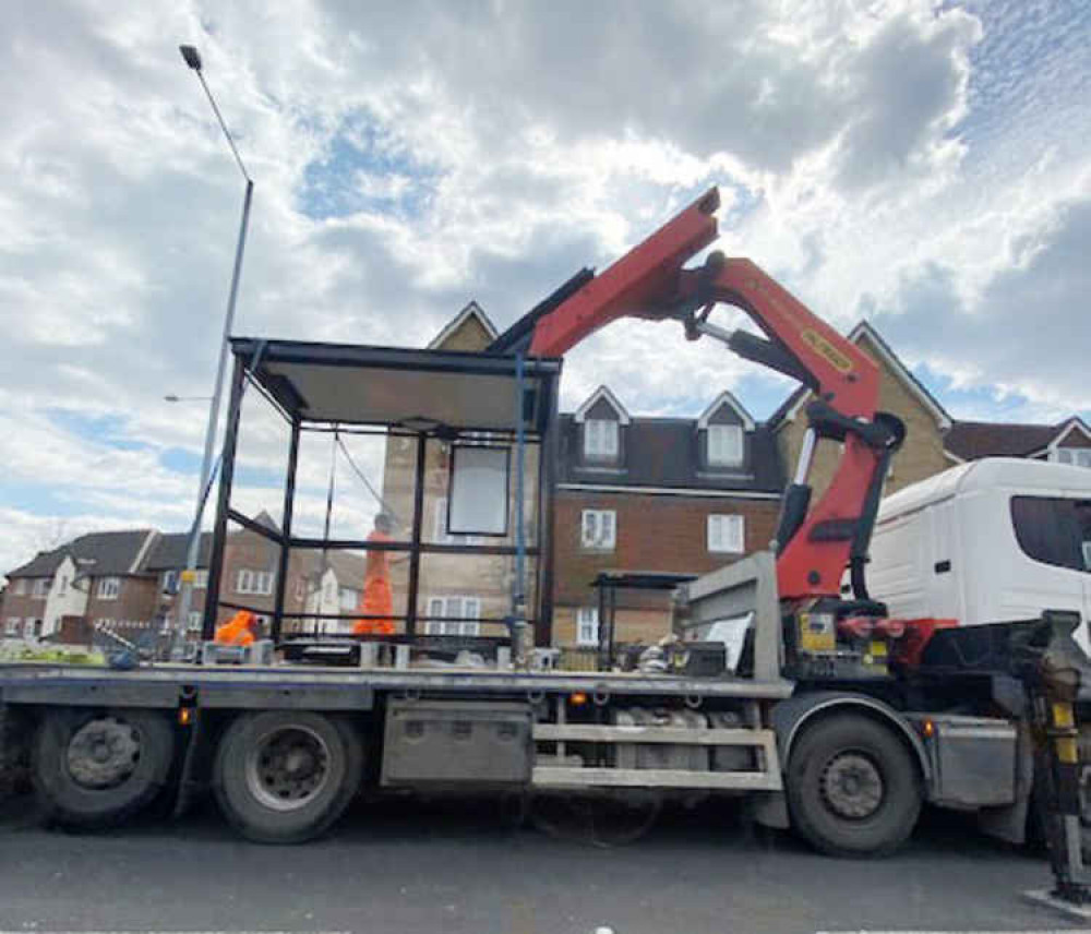 One of the new shelters being lifted into place on Orsett Road in Grays