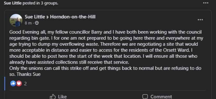 Cllr Sue Little is 'not prepared to go here, there and everywhere' with her own rubbish'