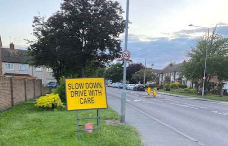 One of several large signs put upt in recent days to try and negate the impact of speeding lorries through Stanford-le-Hope overnight.