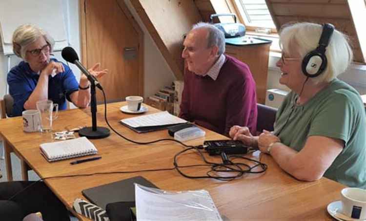 Oral history volunteer Mary Wright interviews Lesley and Ian Ottwell.jpg