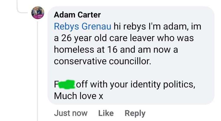 A redacted screenshot of Cllr Carter's offensive tweet