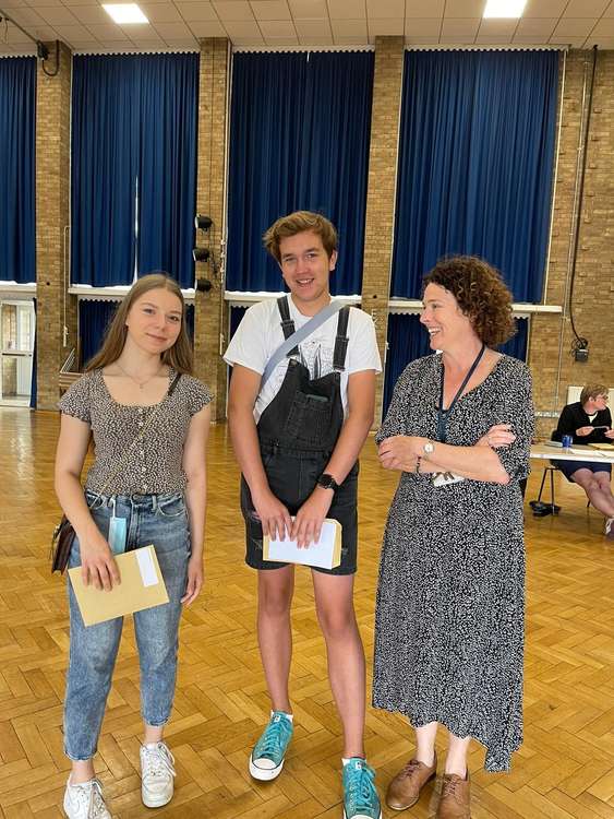 Dominika Oniska and Tymek Rutkowski with former head Ms Joanne Williams.