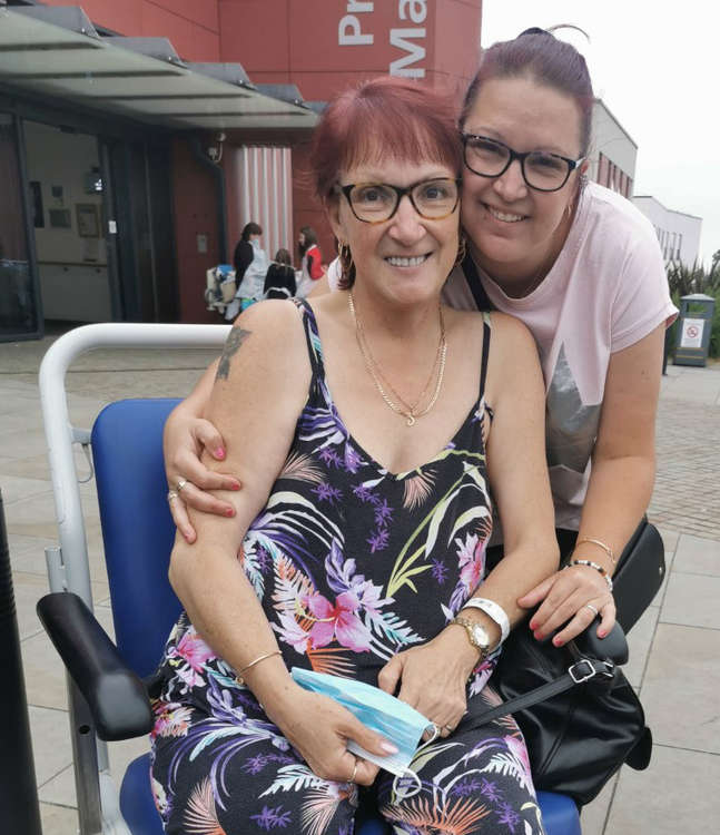 Sharon and daughter Kirsty outside the hospital in Wales where her condition was finally diagnosed.