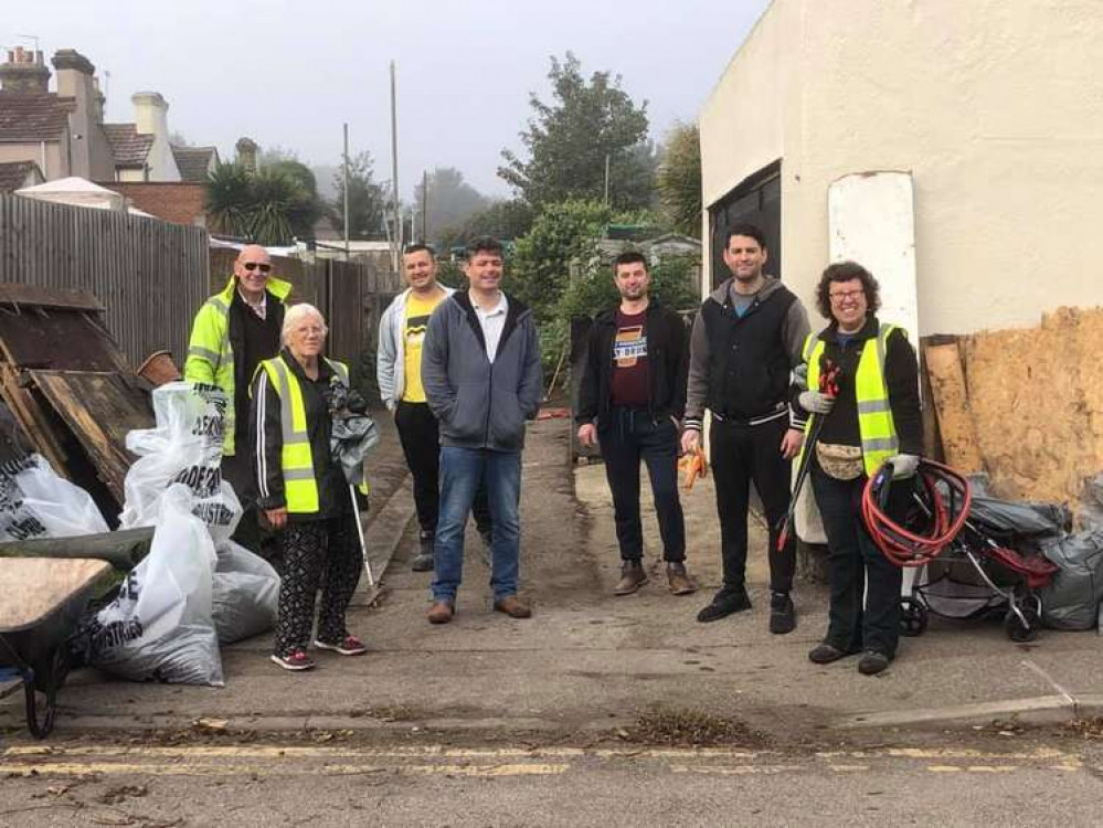 Some of the volunteers clearing up in Grays this morning. Some of the volunteers clearing up in Grays this morning.