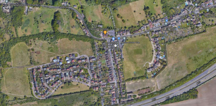 An aerial shot of North Stifford. The Ardale School site is to the left of the old village and has already been part developed.