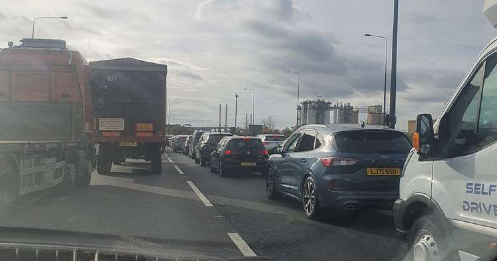 Traffic at a standstill on the QEII bridge