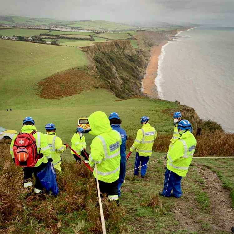 West Bay Coastguard rescue a man who slipped on the coast path near Thorncombe Beacon Picture: West Bay Coastguard