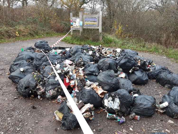 Sixty bags of rubbish were dumped and set alight at Powerstock Common nature reserve Picture: Lucy Ferris