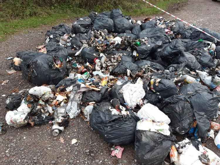 Sixty bags of rubbish were dumped and set alight at Powerstock Common nature reserve Picture: Lucy Ferris