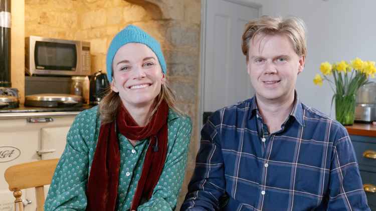 Luke and Julie Montagu (Viscount and Viscountess Hinchingbrooke) in the kitchen at Mapperton