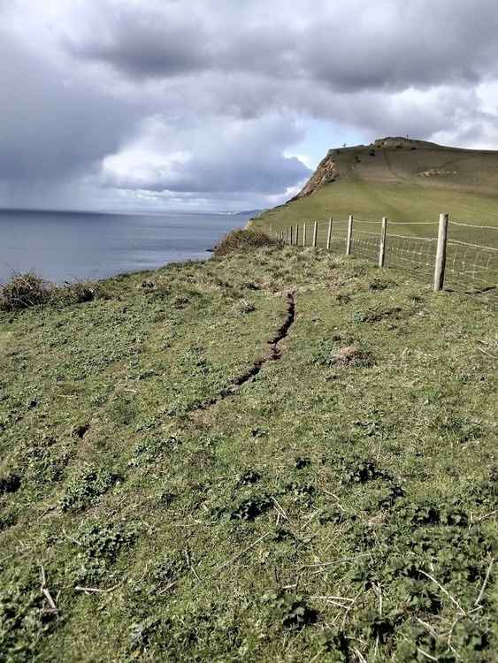 The large crack appearing in the cliff Picture: Dorset Council