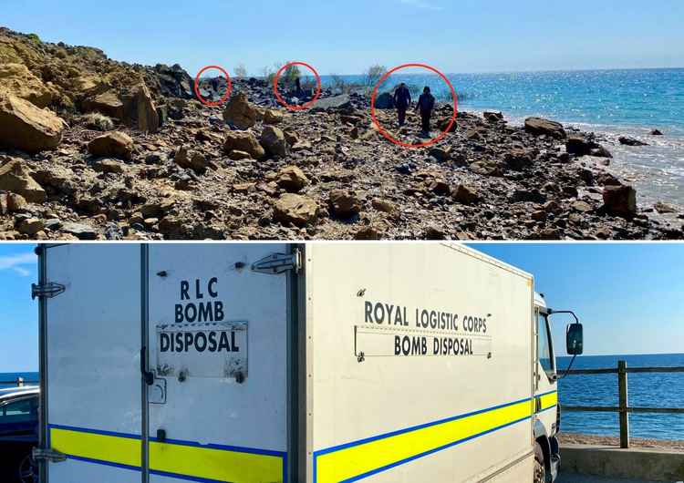 Coastguards move people away from cliff fall and attend suspected ordnance Pictures: West Bay Coastguard
