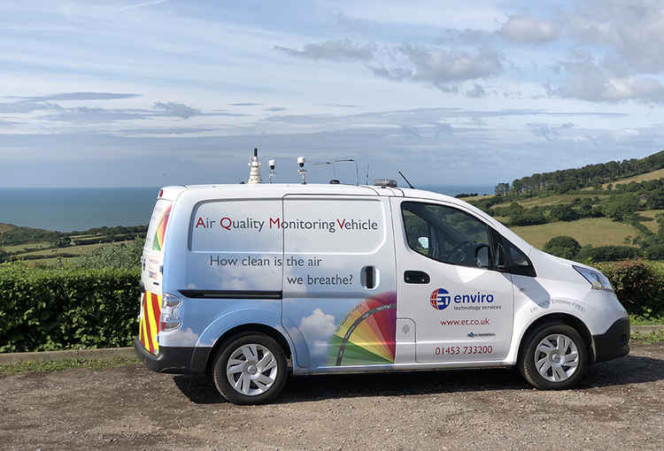 The emissions monitoring vehicle overlooking the Dorset coastline