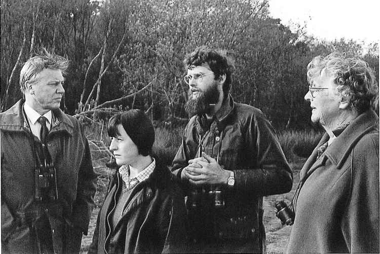David Attenborough with DWT's Pam Knight, Kevin Cook, Helen Brotherton in 1985 on Brownsea Island