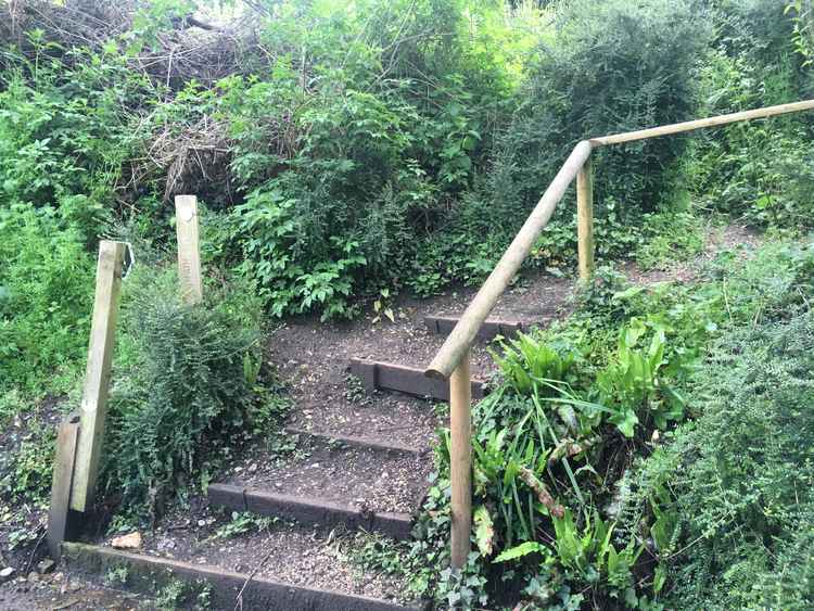 Take the footpath with steps just past the railway bridge on the right