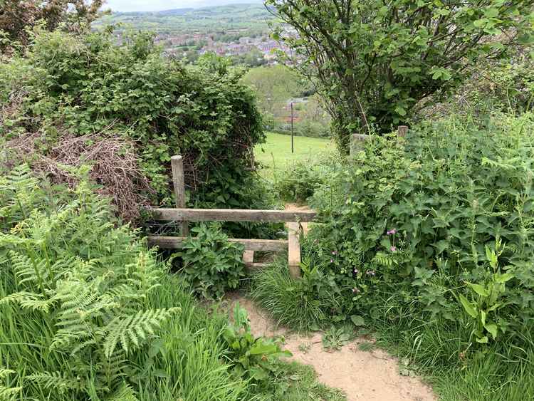 The stile going down the steep hill behind Crock Lane