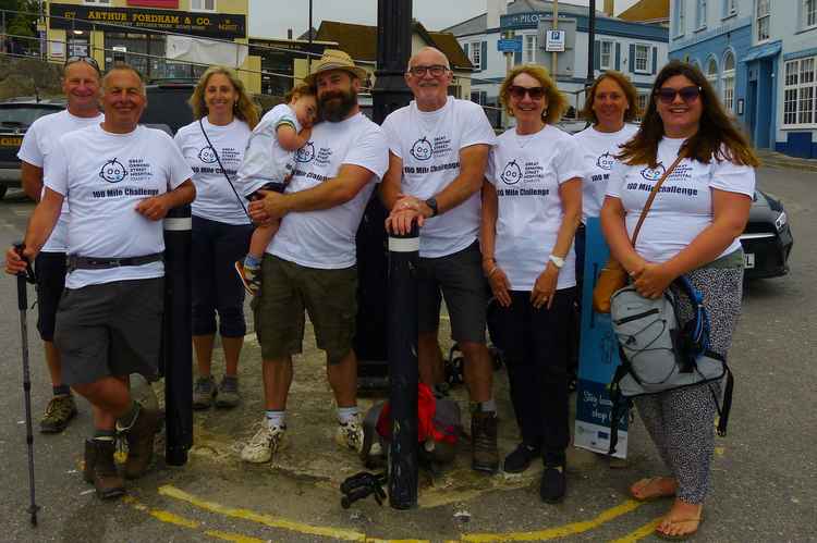 The team plus the supporters at the end of the 20 mile walk along the Jurassic Coast