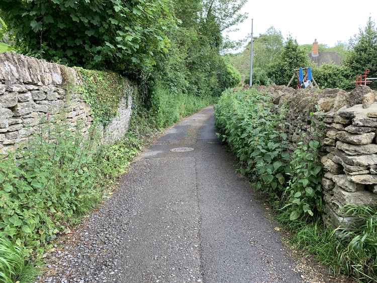 Go down the lane on the left of the play area