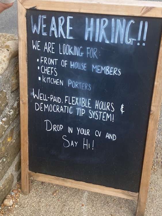 The recruitment sign at The Anchor Inn, Seatown