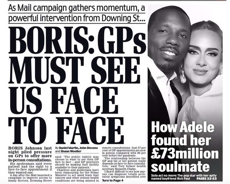 The front page story of The Daily Mail on Tuesday