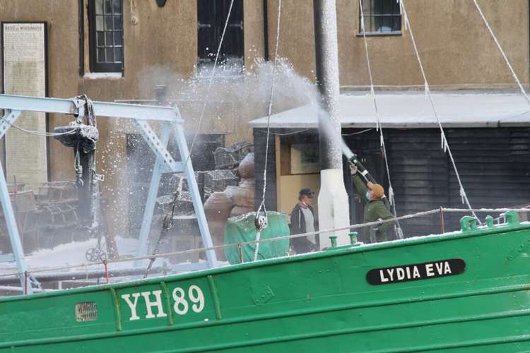 The Cobb was sprayed with fake snow over the weekend ahead of filming for 'Wonka' Image: Glenn Patrick