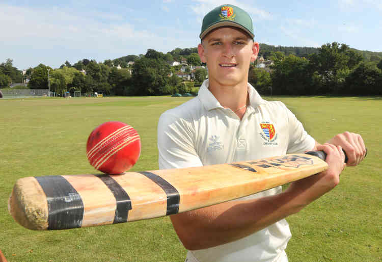 Tyler Wellman, who is a distant cousin of former England Res captain Ken Barrington, pictured after hitting his third consecutive century for Uplyme & Lyme Regis CC. Photo by Richard Austin