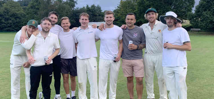 Uplyme players were joined by friends – some more accustomed to the football pitch and making their cricketing debut – for two end of season friendlies. Pictured from left, Tyler Wellman, Ryan Prendeville, Dan Prendeville, Jon Davies, Sam Pollard Jone