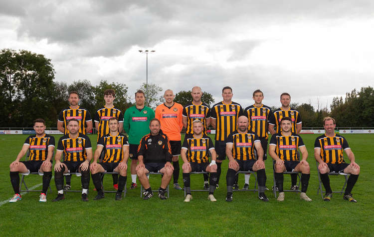 Axminster Town Reserves squad line up before their 7-1 victory over Ottery St Mary