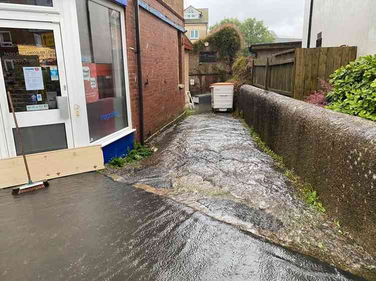 The garage and outbuildings adjoining the WH Smith Local in Harbour Road were affected