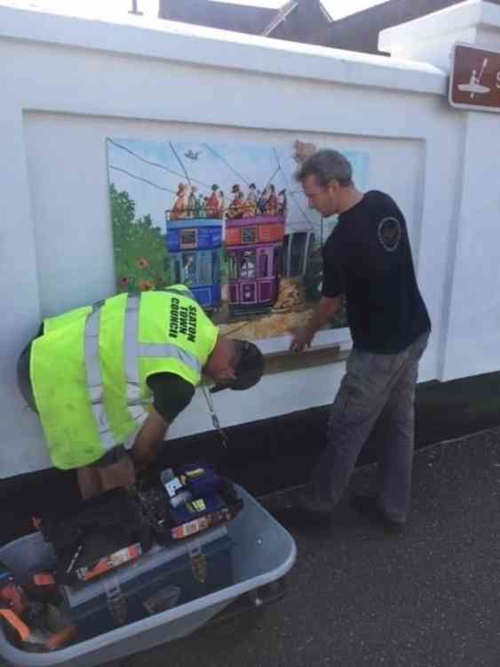 Seaton Town Council's Phil Truckley and Gwyn Davies erecting the new art boards at Marshland. Scroll through gallery for some of the paintings which will make up the art trail.