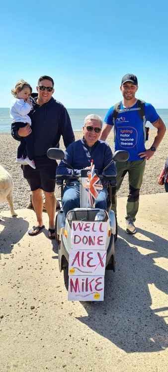 Seaton resident Alex Rowe (left) with brother-in-law Mike Milburn and his daughter, and dad Martin Rowe who was diagnosed with motor neurone disease in 2011