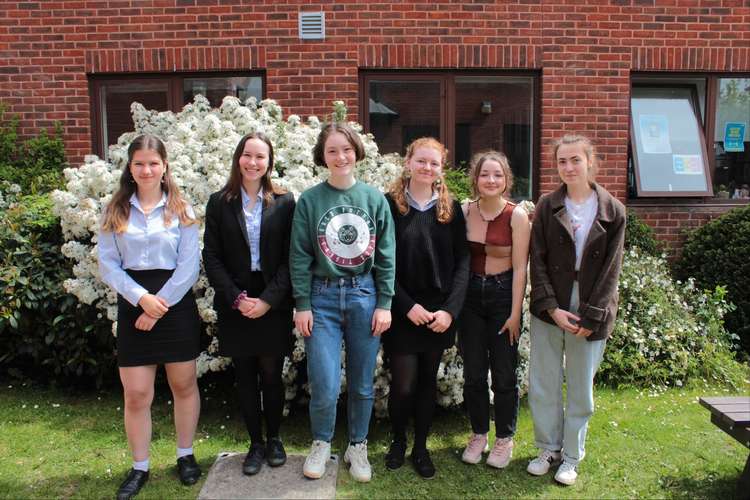 Colytrail Colyton Grammar students (from the left) Sophie Hilton, Marnie Broomb, Sophie Thwaites, Emily Hale, Meggy Hemmery and Olivia Petrini, the graphic designer